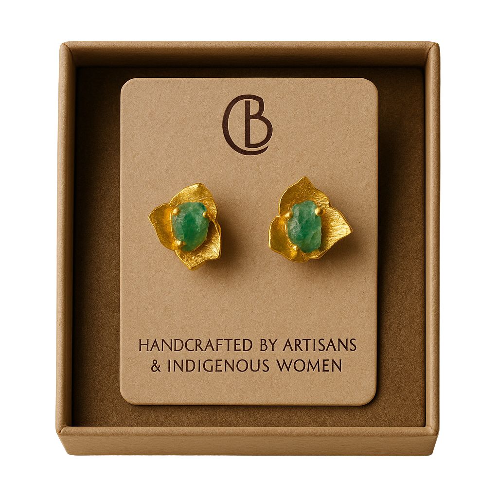 Colombian Raw Emerald Earrings 24k Bronze Gold-Plated