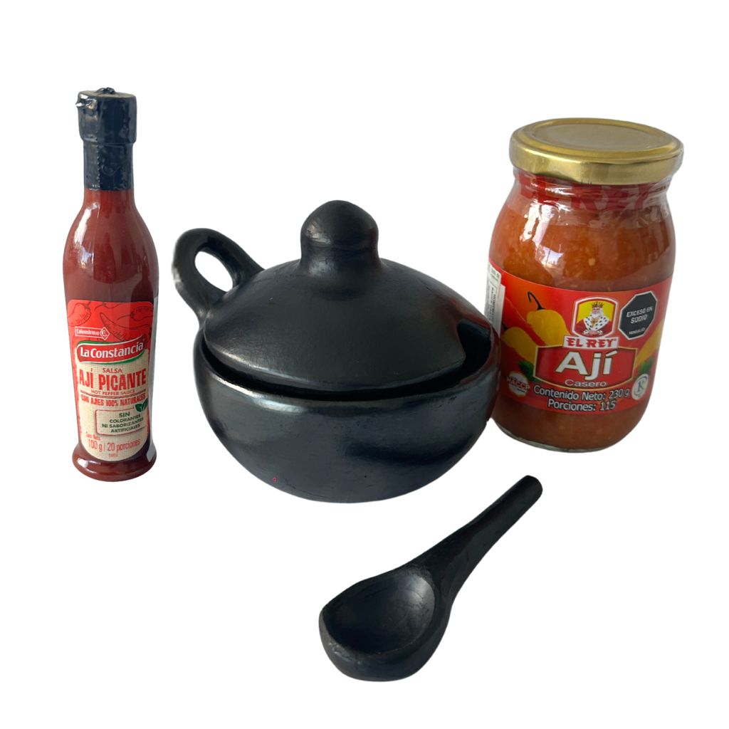 La Chamba Black Clay Guacamole and Gravy Bowl with Lid and Spoon