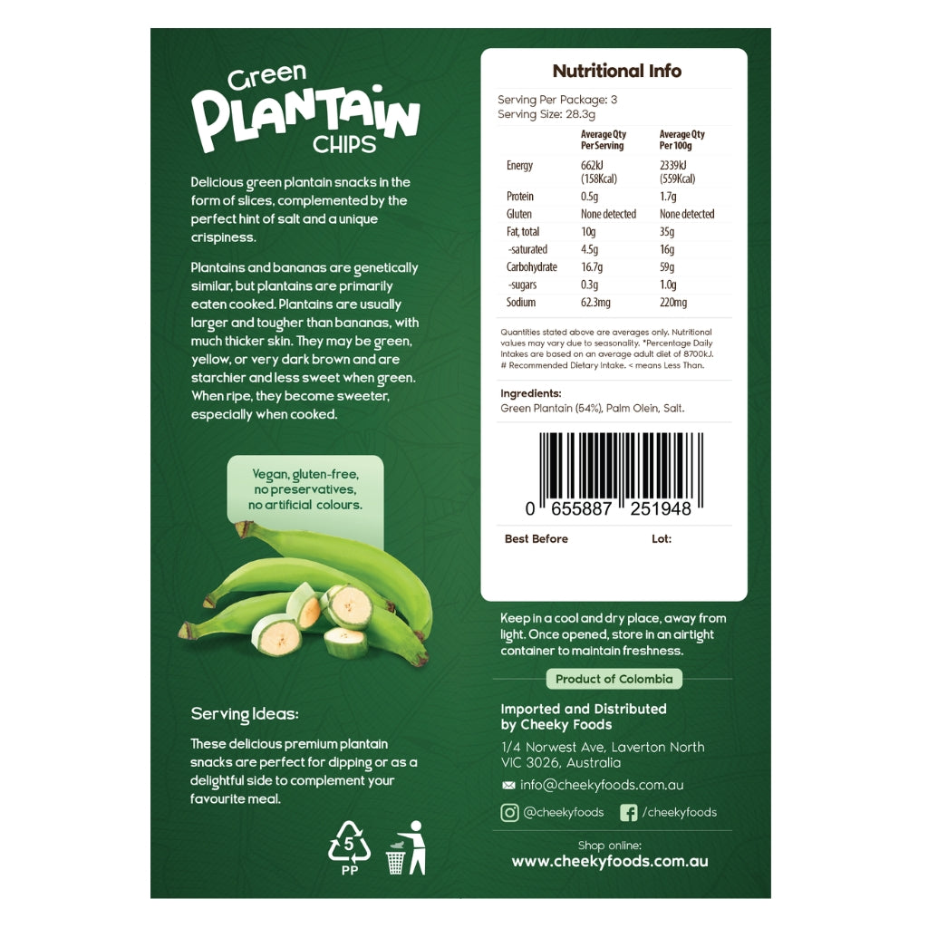 Natural Green Plantain Chips Cheeky Foods (85g)