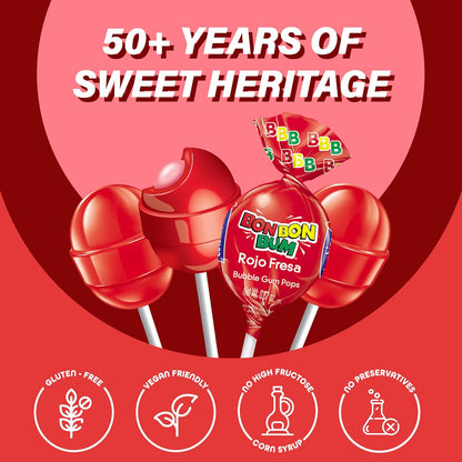 Bon Bon Bum Lollipop with gum Strawberry Flavour Pack of 24 (456g)