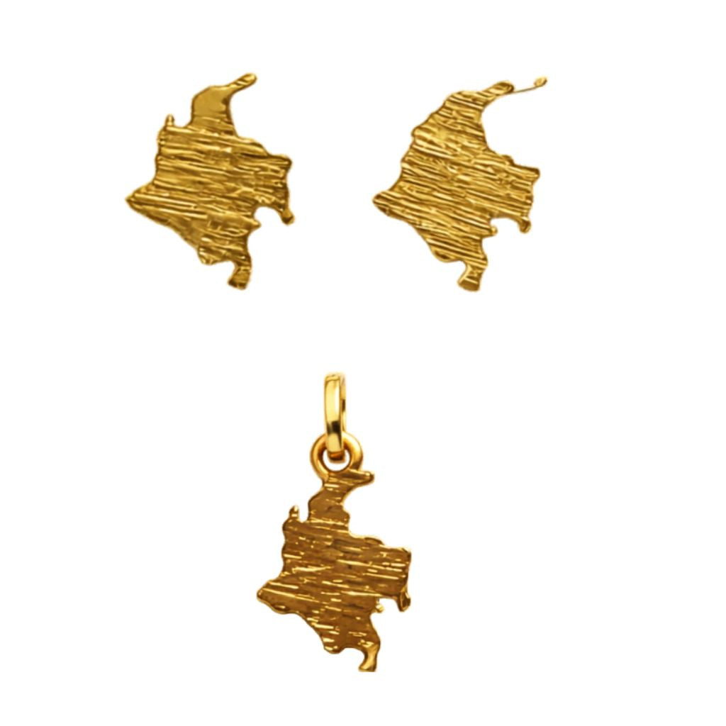 Colombian Map Earrings & Pendant Set 24k Gold-Plated Bronze