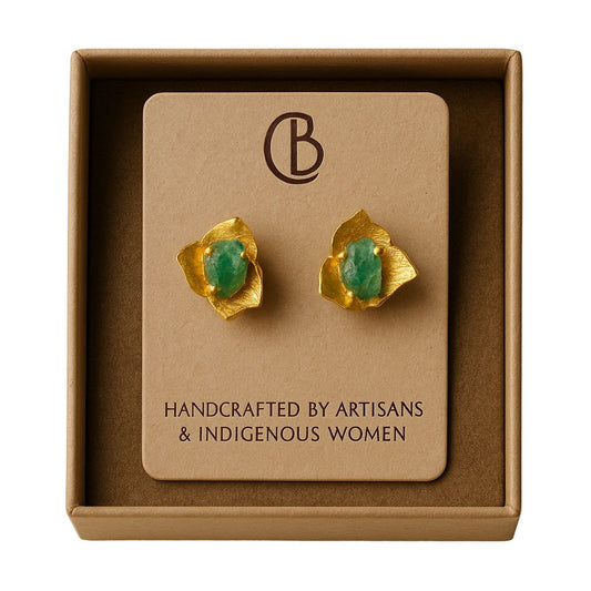 Colombian Raw Emerald Earrings 24k Bronze Gold-Plated