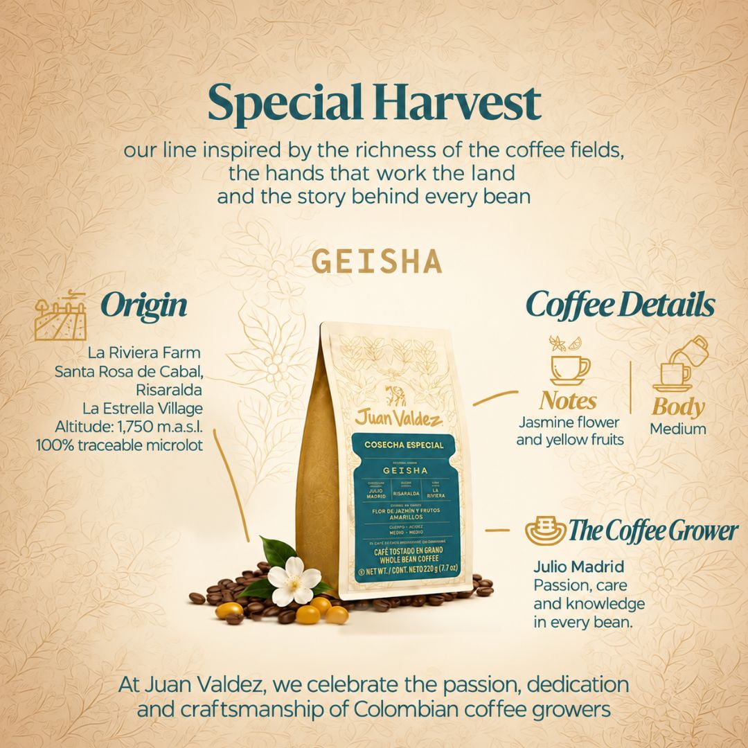 Geisha Specialty Whole Bean Coffee Juan Valdez Doypack (220g)