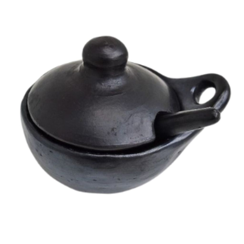 La Chamba Black Clay Guacamole and Gravy Bowl with Lid and Spoon