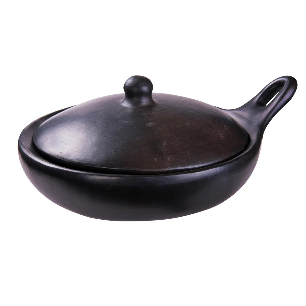 La Chamba Black Clay Medium Saute Pan with Lid L25cm x H5.5cm x D22cm